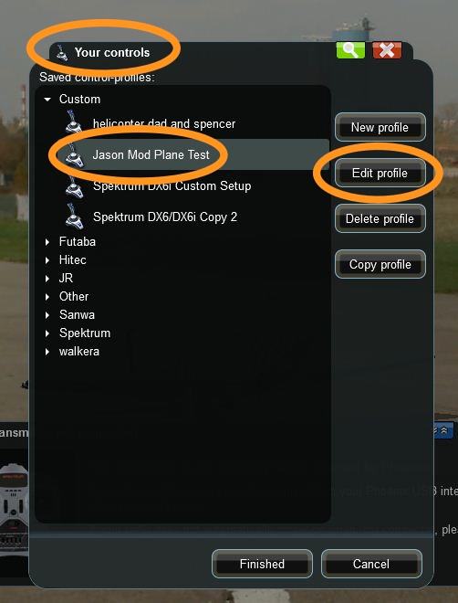 From the Phoenix Menu, choose "Your Controls" and select the transmitter you are using. Now choose "Edit" to customize the selections on how channels 5 and 6 will be used.