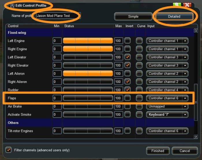 Look for the option for "Flaps" and make sure it is set to Channel 6. That is the Flap/Gyro lever on the front of the Spektrum transmitter.