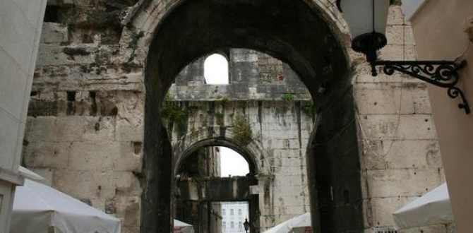 Welcome! The inner section of the Iron Gate on the West Side of the Diocletian's Palace in Split. In morning shade, you can see it's double doors.