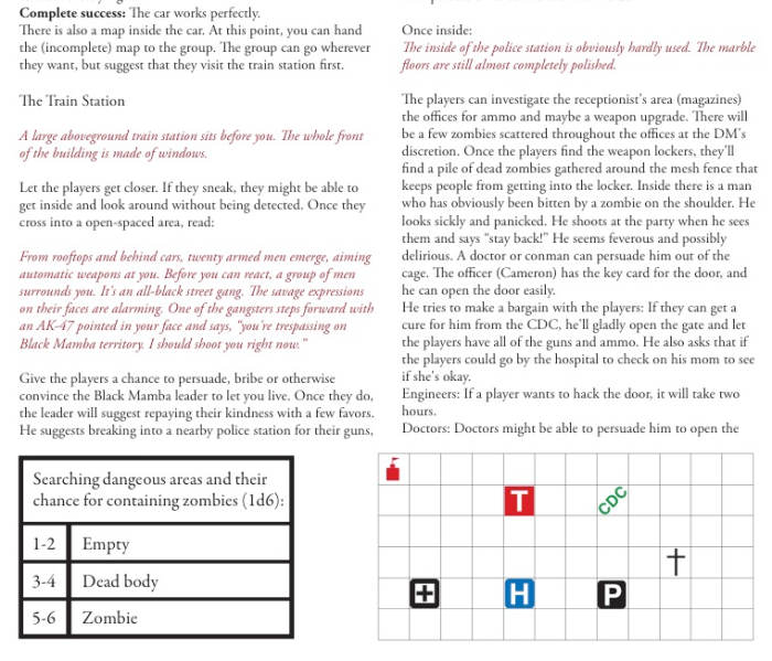 A shot of the script, complete with added home-made visuals, a rudimentary search table and poor grammar.
