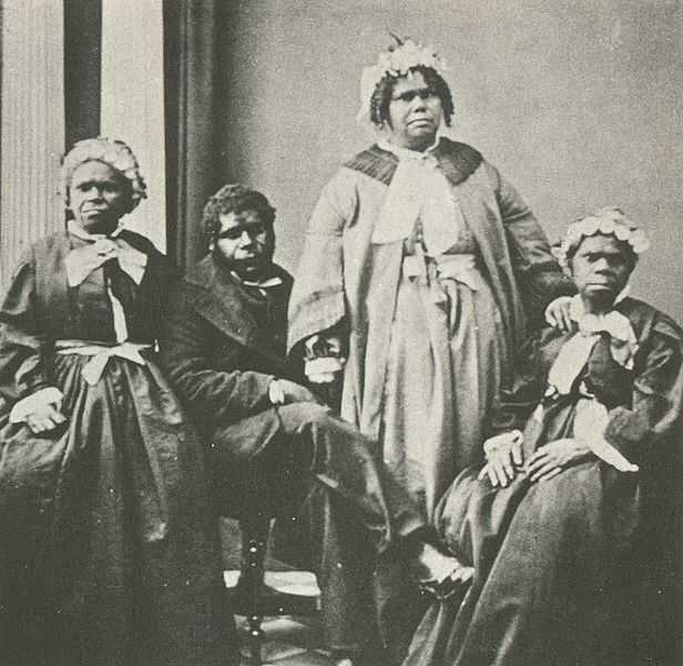 In the 1860s,there were thought to be the last four full-blooded Tasmanians. Queen Truganini is seated to the farthest right.