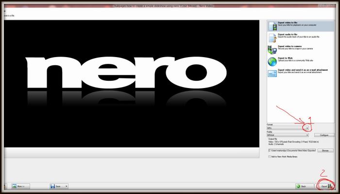 In the Format dialogue box (highlighted in red and numbered 1) left click the triangle and in the drop down box select MP4.