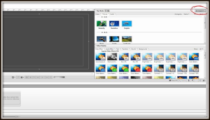 Left click the import icon situated at the top right corner (highlighted in red). In the drop down box that appears left click import file, this option allows you to choose images stored on your PC.