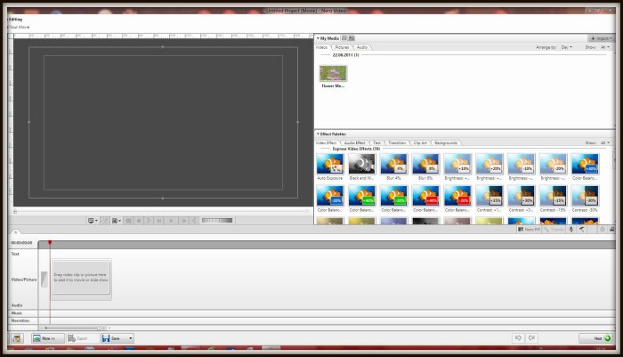 By default Nero 11 opens the Express editing page for simple editing. We will be using this editing option throughout the slideshow's creation.