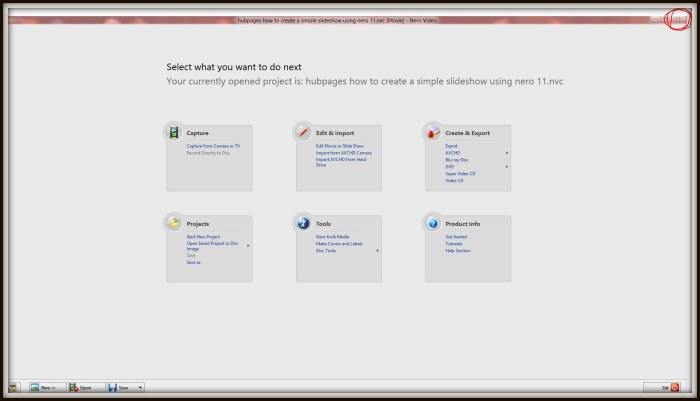 Once Nero 11 has completed rendering the project into a Video format and the video file has been successfully exported and you have acknowledged this action then the screen flips to a further options screen.