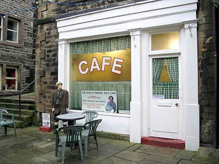Back in town again for a rewarding cuppa at Sid's cafe, place of many a confrontation with Ivy, Sid's wife and widow. Her weapon of mass destruction was a metal tea tray applied liberally over Compo's head when crossed