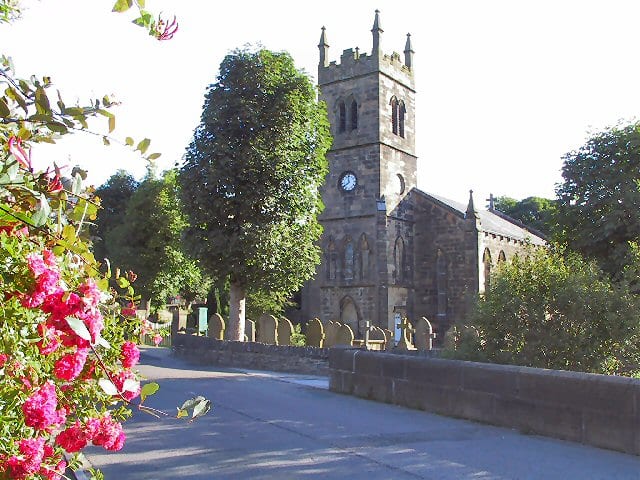 St David's parish church, Holme Bridge - a landmark pointed out by 'Cleggy' when he climbed the tallest tree in the area as he did in his youth - only to find he couldn't get down again