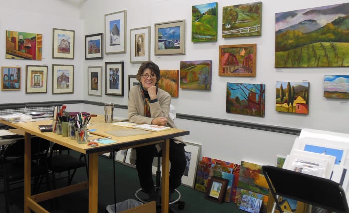 Rosemary Connelly in the NEW Live Cheap & Make Art Studios she shares with her husband, Bob. It's at Penney Square and the address is 39 N. Walnut St., Suite 105 Milford, DE 19963.