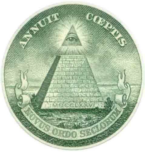 The all seeing eye, found here on the US dollar, is the supposed symbol of the Illuminati and several other secret societies.