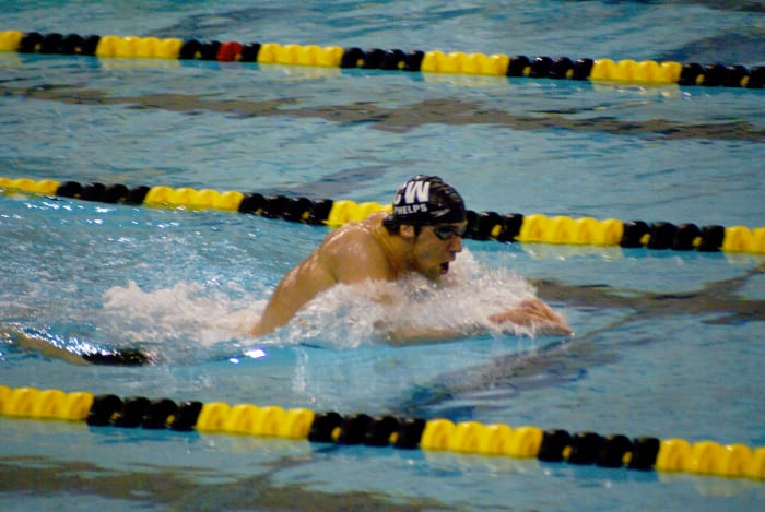 Michael Phelps is swimming breaststroke