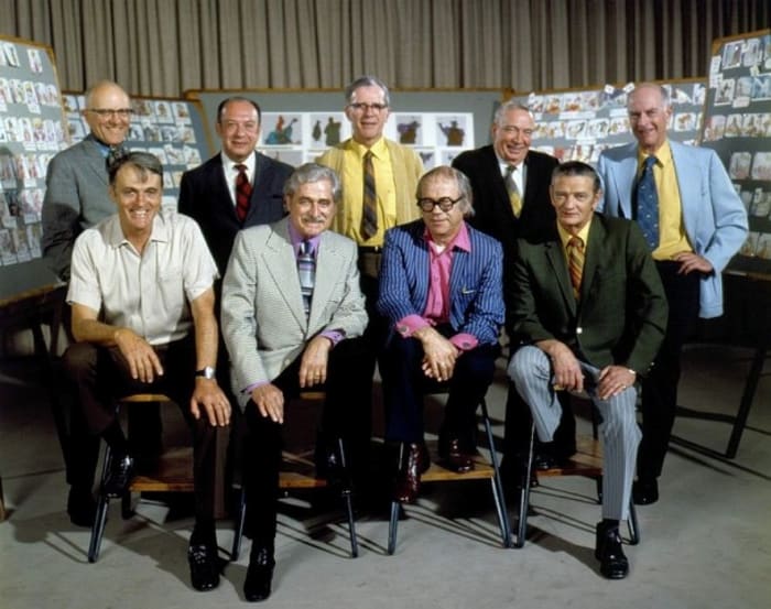 Disney's 9 Old Men: Les Clark, Marc Davis, Ollie Johnston, Milt Kahl, Ward Kimball, Eric Larson, John Lounsbery, Wolfgang Reitherman, and Frank Thomas