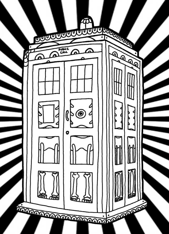 The TARDIS Coloring Page - Print It Out And Make Sure You Have Lots Of Blue Crayons! Click On This Picture To Find More Doctor Who Coloring Sheets.