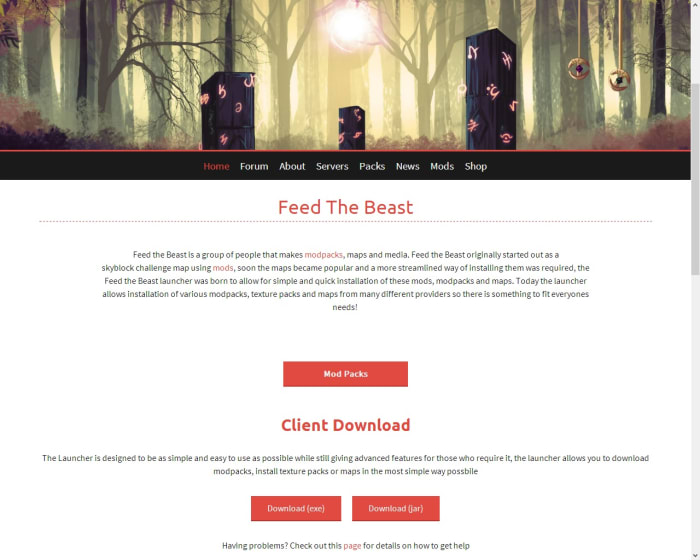 To download Feed the Beast, click .exe for Windows or .jar for Mac or Linux.