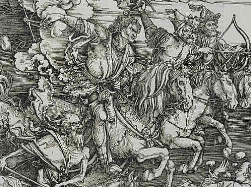 The Four Horseman of the Apocalypse, a wood cut engraving by Albrecht Durer and considered his masterpiece work.