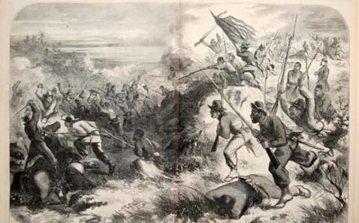 Sketch- Battle of Island Mound in MO, Oct 1862. This was the first known engagement in which Unionist colored troops took place