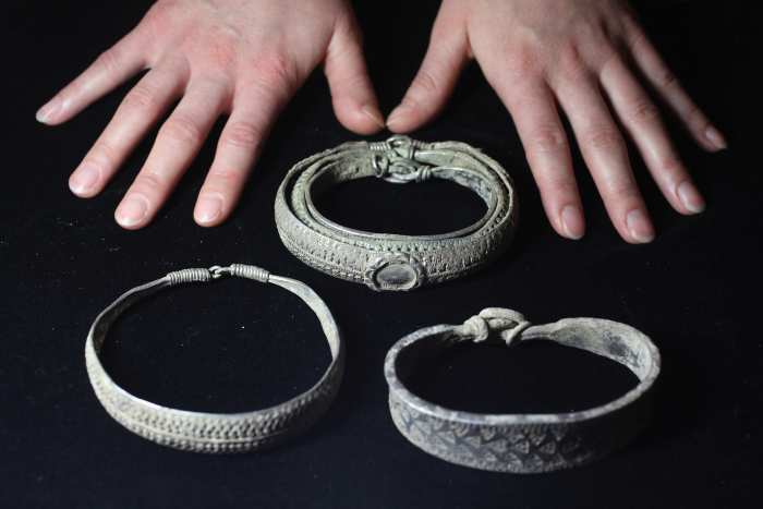 Arm rings from the hoard - arm rings were given to favoured warriors by kings and jarls (Norse earls) and before coinage became widespread in Scandinavia bits were hacked off to be used to buy goods overseas