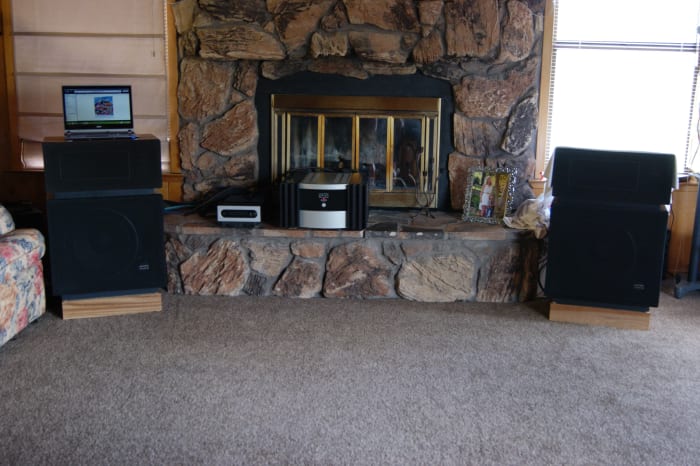 Altec Lansing Model 14's cozy next to the fireplace, warmed by the glow of a Mark Levinson No.331 Power Amp
