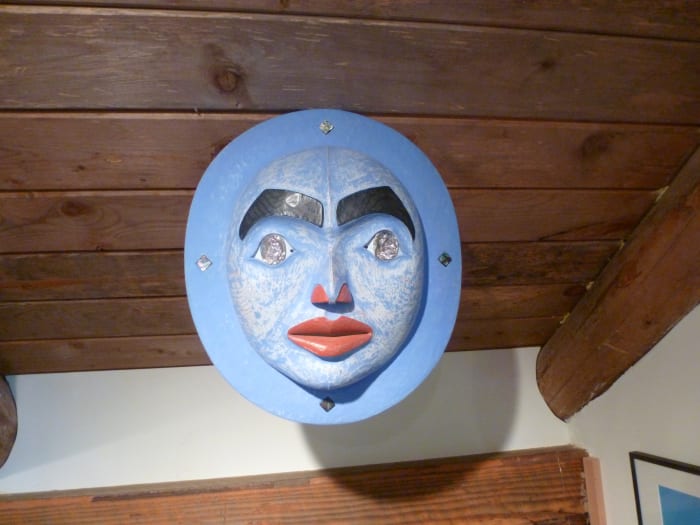 This is a lovely female style moon mask by Andrew Dunkerton in his studio at Roberts Creek