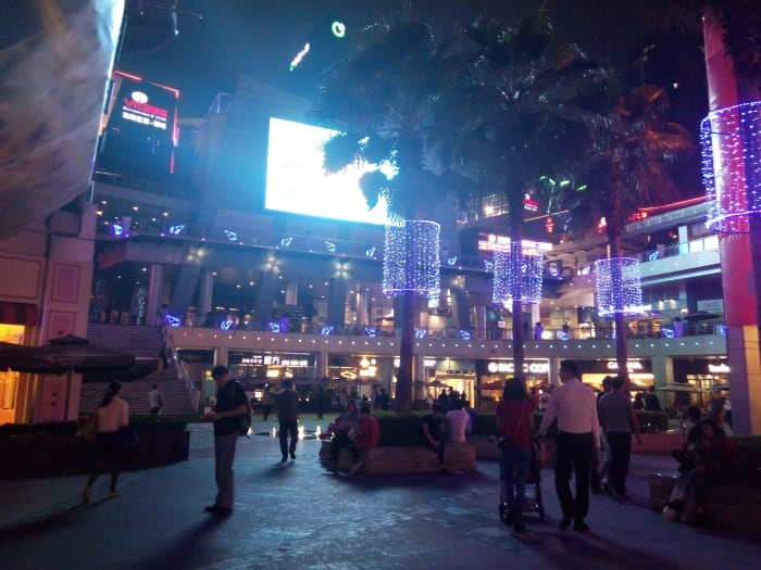 Coco Park Shopping Mall at night. A great place to meet friends or just hang out in a book shop or cafe