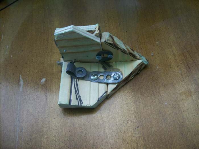 Bottom view of the bow mold. I used scraps of wood and joined them to make the mold. Irregularities on the inside of the bow don't matter.