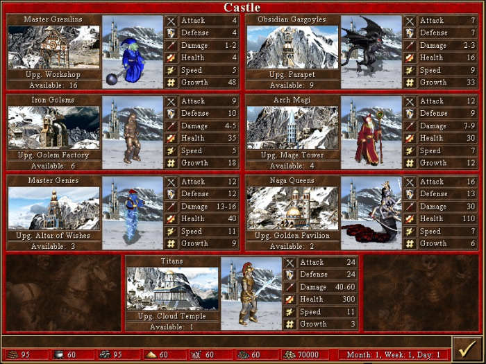 Major upgrades are the ability of the master gremlins and the titans to throw projectiles and the ability of master genies to cast beneficial spells to allied troops.