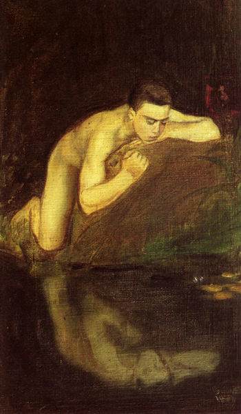 Enckel's 'Narcissos' an artistic depiction of Greek mythological figure Narcissus, who became infatuated with his own reflection in a pond. He spent the rest of his life admiring himself.