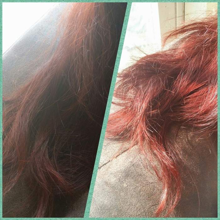 Showing how vibrant my Wine Red henna from Henna Color Lab is indoors vs. in the sunlight. I hadn't done a henna application in several months by time this picture was taken.
