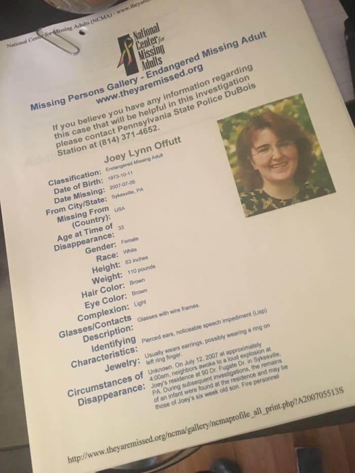 Joey Lynn Offutt was listed on a national website and fliers generated to distribute nationwide. Photo courtesy of the National Center for Missng Adults.
