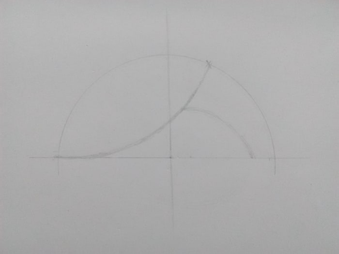 Step 3: Draw another arc which starts on the previous arc and ends little behind the other end of the semicircle.