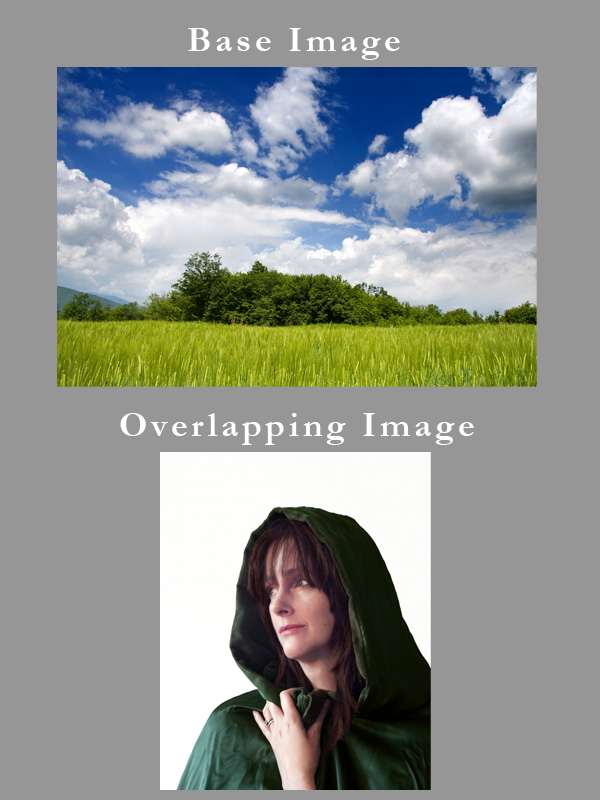 Here you can see my base image at the top and my overlapping image at the bottom. In order for them to mesh, I had to erase the white space around the woman.