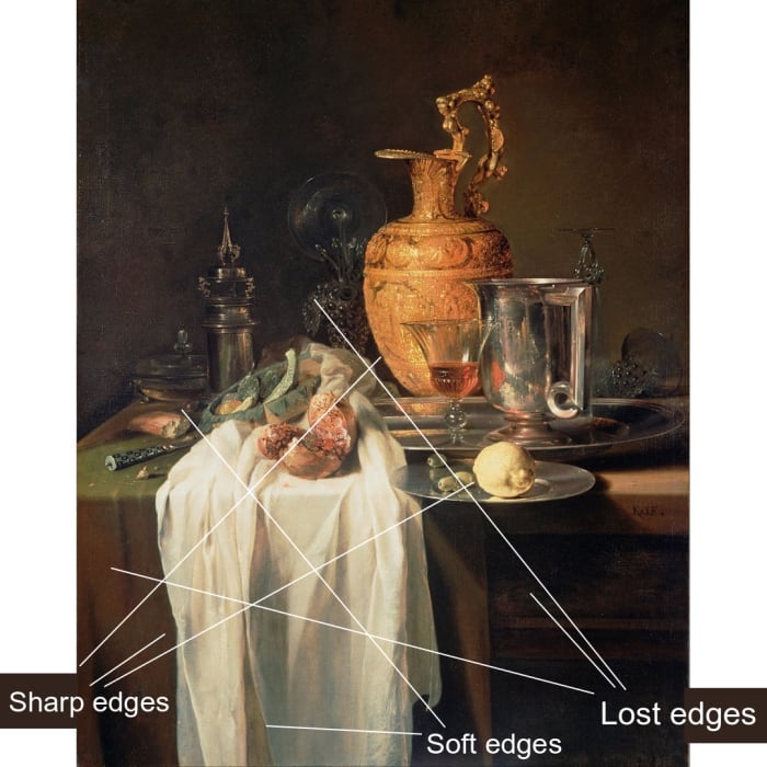 Edge analysis on Still Life with Ewer, Vessels and Pomegranate by Willem Kalf.
