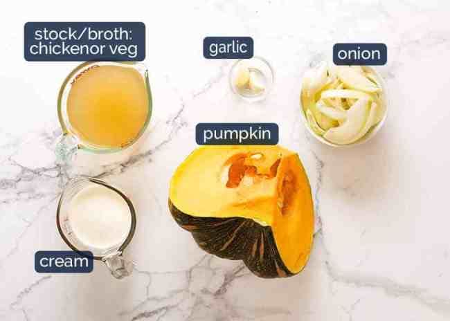 Pumpkin and/or butternut squash. Savory makes the pumpkin soup tasty with nutmeg, shiitake mushrooms, sage, onion and garlic.
