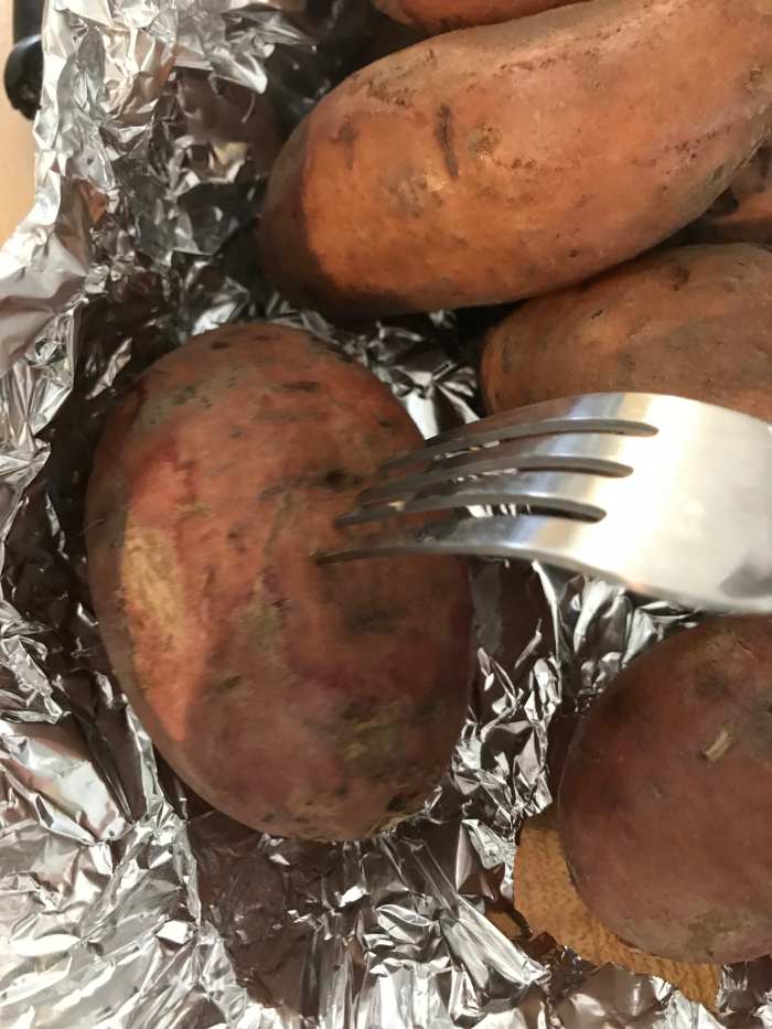 Most sweet potato casserole recipes call for boiling the sweet potatoes. I prefer roasting. Not only do you retain nutrients, the natural sugars in the potatoes caramelize, and the flavor is sweeter and more intense.