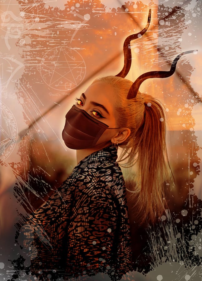 Image symbolizing face mask cult condemnation of non mask wearing healthy people, compiled by R. G. Kernodle