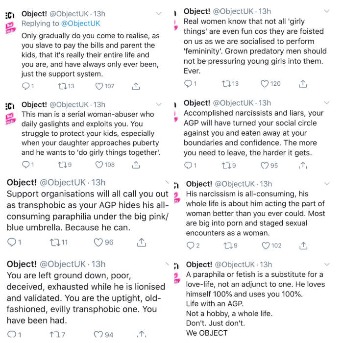 There are four panels to be read top to bottom in each, and left to right in order of a revealing Twitter thread