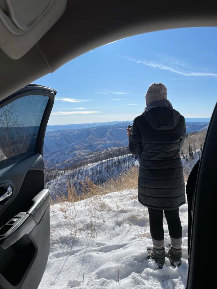 I get off from the car to sip some coffee that I've made from home while admiring the view before leaving the place.