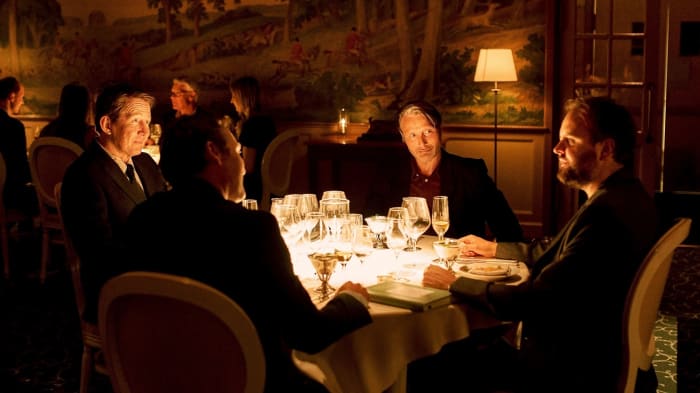 Thomas Bo Larsen, Mads Mikkelsen, Magnus Millang, and Lars Ranthe in, "Another Round."