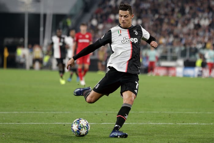 Cristiano Ronaldo in action against Bayer Leverkusen in the 2019/20 UEFA Champions League group stages.