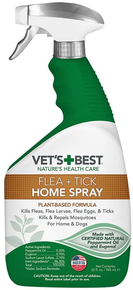 I apply Vet's Best Spray to surfaces where I think there could be fleas or their eggs, including furniture, carpets, and the dog's bedding.