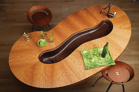 Beautiful food preparation sink and faucet with filtered water mounted under the kitchen counter top