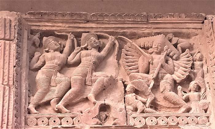 Battle between Lord Rama and Ravana : tale from Ramayana in terracotta, Gauranga Mahaprabhu temple, Illambazar