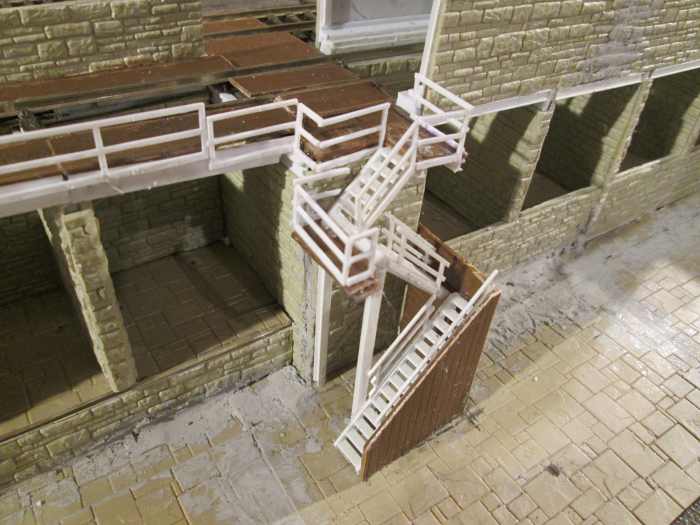 Completion of the stairs, handrails (Plastruct 90682 Straight, and SRS4 Diagonal) completed including landing