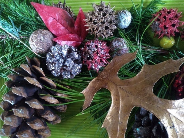 Sweetgum balls and pinecones are great materials to use when creating rustic, woodsy holiday decorations.