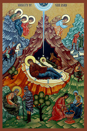 An icon (religious painting) from the Orthodox Church. Icon of the Orthodox Nativity or "Little Christmas" or "Twelfth Night."