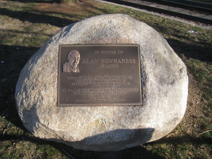 Memorial to Hovhaness in Whittemore Park, Arlington, USA
