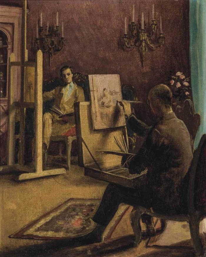 Lord Berners and Cecil Beaton painting at Ashcombe House, Wiltshire, UK.