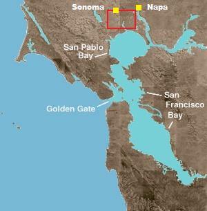 The Carneros AVA in relation to San Pablo Bay.