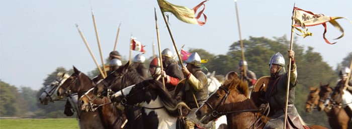 The Charge - nearest is Count Eustace of Boulogne (brother-in-law of the old king) with the Pontiff's crossed keys banner