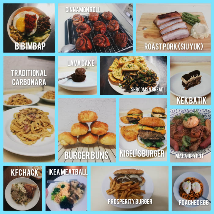 All the foods i cooked throughout the quarantine period and some were done after the period.
