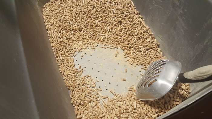 Typical cleaning. After removing the poo, I run the scoop alon the bottom to get the dust through to the second bin. Once a week I empty the second bin.